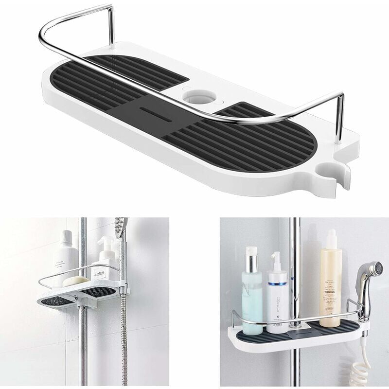 foto del prodotto zvd no drilling shower rail shower holder, aluminum alloy telescopic shower holder with adjustable rod and 2 towel hooks, fits 19mm 25mm rail