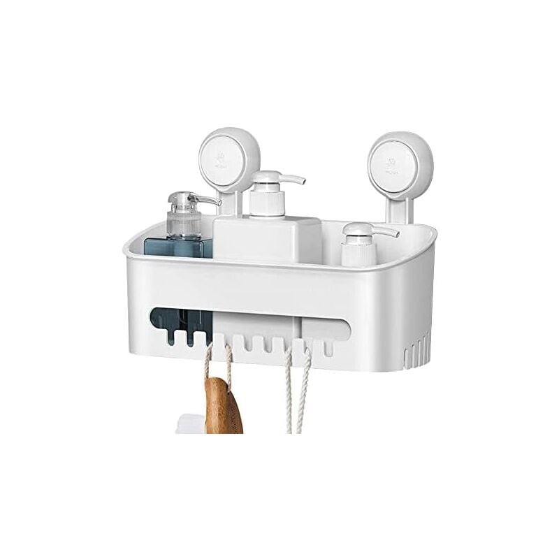 foto del prodotto zvd no drilling suction cup hanging shower storage caddy, 8kg removable reusable shower storage shelf, plastic wall mounted caddy basket for