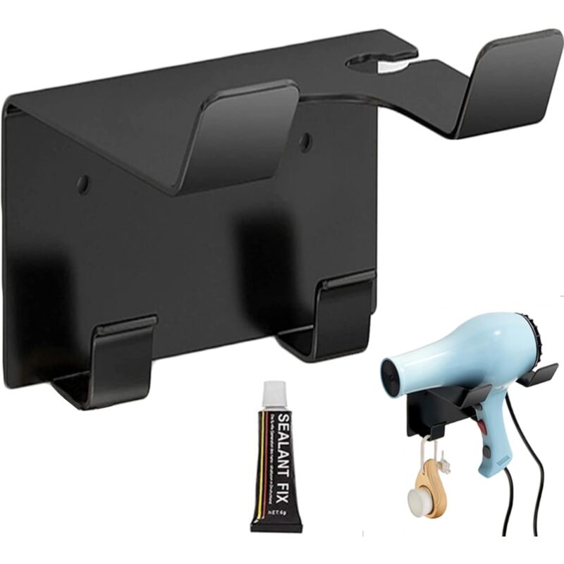 foto del prodotto zvd no hole hair dryer rack black viscose hair dryer rack stainless steel wall mounted hair dryer holder for hotel bathroom with glue 