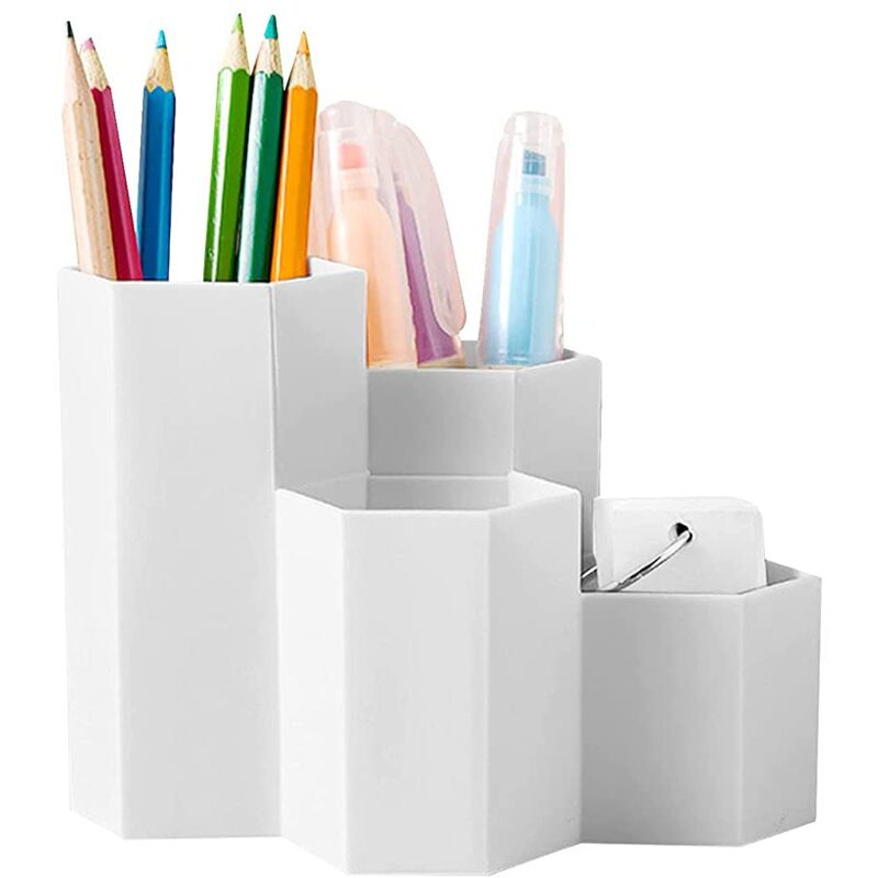 foto del prodotto zvd office stationery desktop storage box student desk hexagonal pen holder creative cosmetics storage ornament white