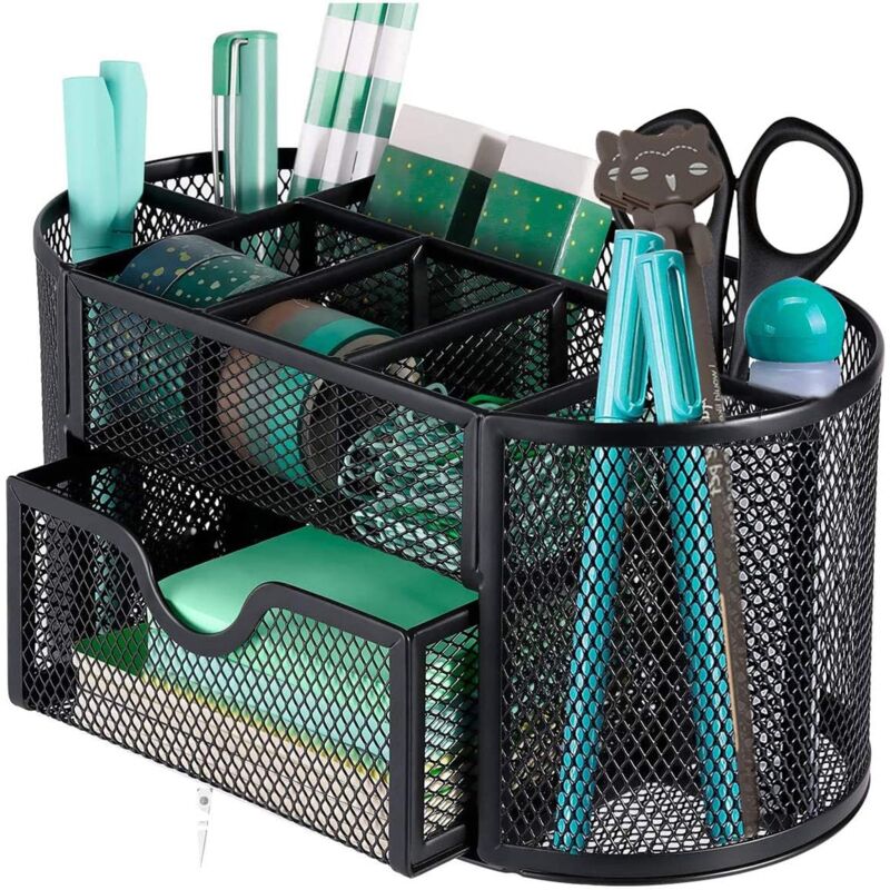 foto del prodotto zvd organizer da scrivania rete metallica portapenne accessorio per ufficio portapenne nero