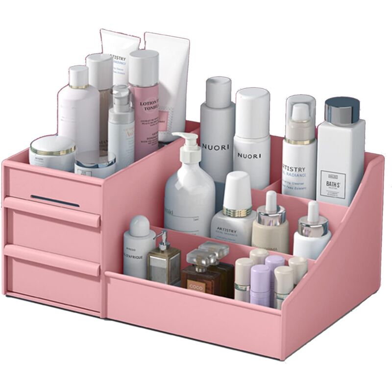 foto del prodotto zvd organizer da toeletta con 2 cassetti contenitore multifunzionale per trucco gioielli ufficio camera da letto bagno rosa 