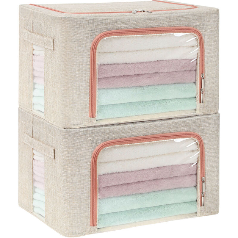 foto del prodotto zvd pack sturdy storage bags, stackable storage boxes, durable handles, strong bottom with metal frame for clothes, bedding clear window with