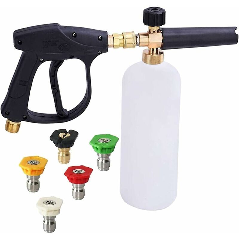foto del prodotto zvd pistola a cannone per schiuma ad alta pressione, bottiglia erogatore di sapone con lancia schiuma rapida da 1 4 regolabile da 1 litro con 5