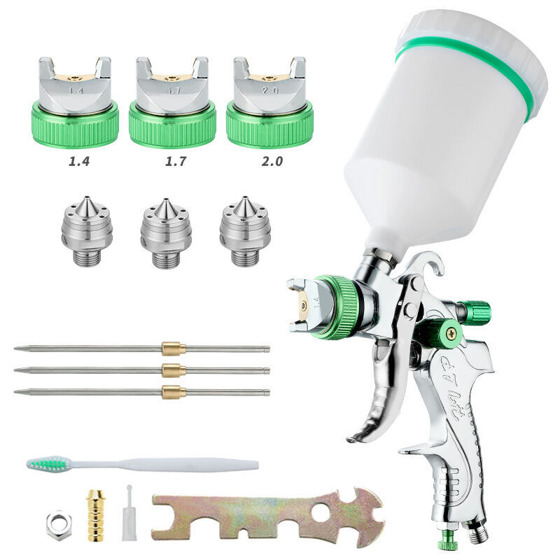 foto del prodotto zvd pistola a spruzzo per vernice ad alta pressione professionale kit pistola a spruzzo ad aria hvlp, 600 cc, 3 dimensioni di ugello