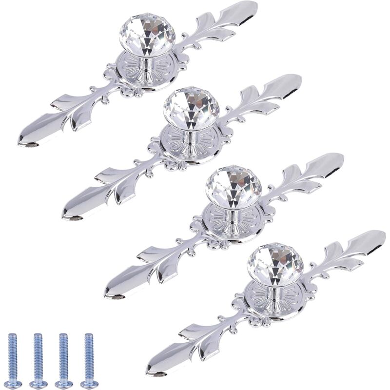 foto del prodotto zvd pomelli per cassetti in cristallo con placcatura in argento adatti per mobili da cucina e cassetti confezione da 4 170 mm