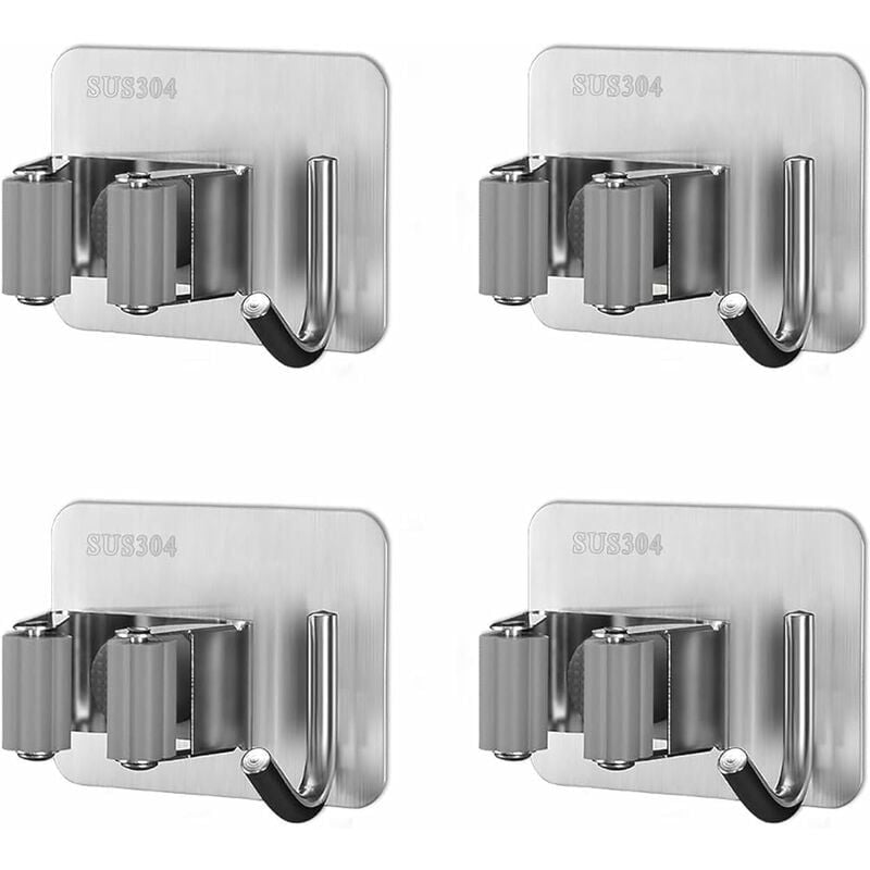 foto del prodotto zvd porta scopa a parete in acciaio inox adesivo porta mocio con ganci per cucina giardino balcone garage grigio 4 pezzi