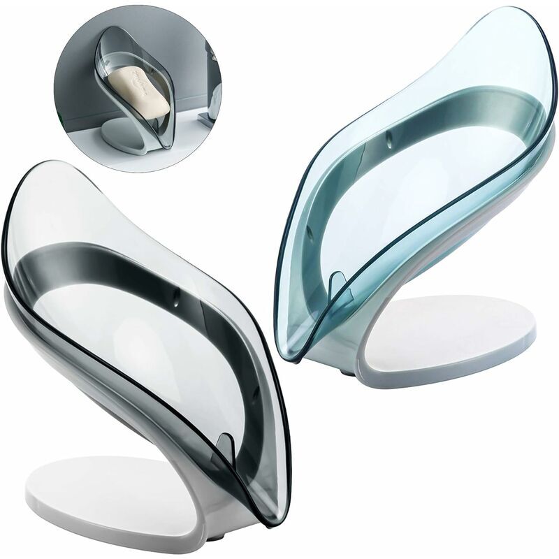 foto del prodotto zvd portasapone a forma di foglia portasapone rimovibile con base in silicone e scarico triangolare per cucina, doccia e bagno blu grigio 