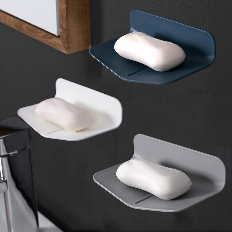 foto del prodotto zvd portasapone a ventosa per doccia senza foratura, 3 pezzi portasapone adesivo da parete drenabile per bagno e cucina bianco, blu, grigio 
