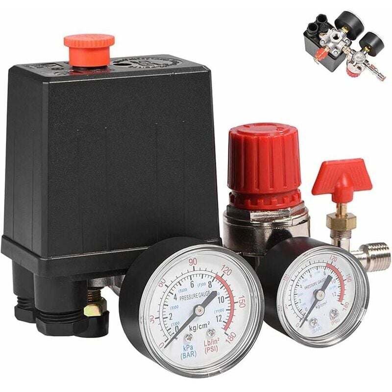 foto del prodotto zvd pressostato per compressore d aria monofase 90 120 psi 4 porte con manometri riduzione rapida della pressione