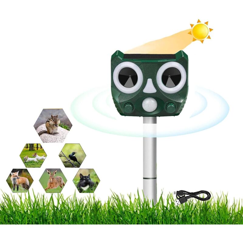foto del prodotto zvd repellente per gatti a ultrasuoni solare e usb repellente per cani, gatti, uccelli per giardini, campi