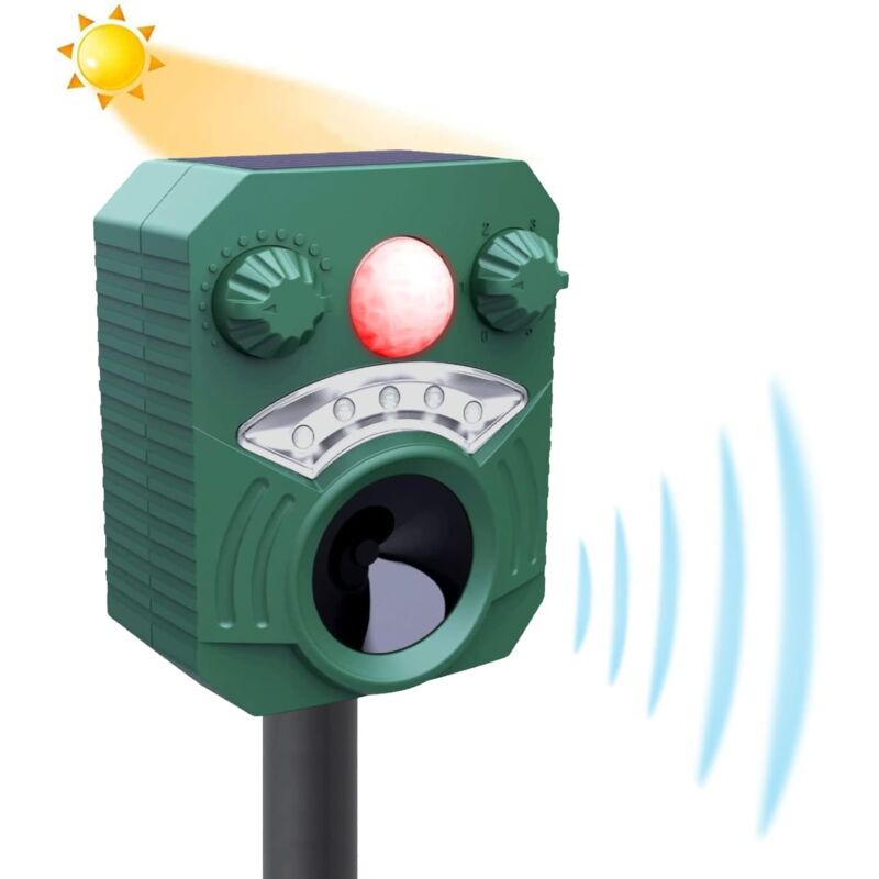 foto del prodotto zvd repellente per gatti ad ultrasuoni da giardino 5 modalit , alimentazione solare usb, impermeabile, prevenzione cani gatti uccelli
