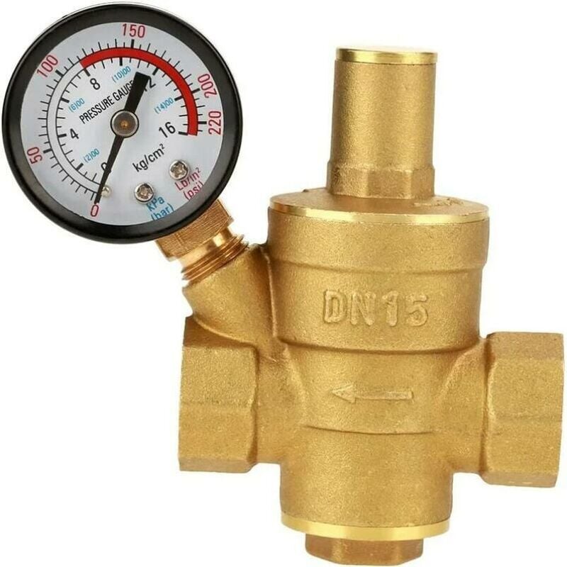 foto del prodotto zvd riduttore di pressione dell acqua in ottone dn15 con manometro uso domestico 1 pz.