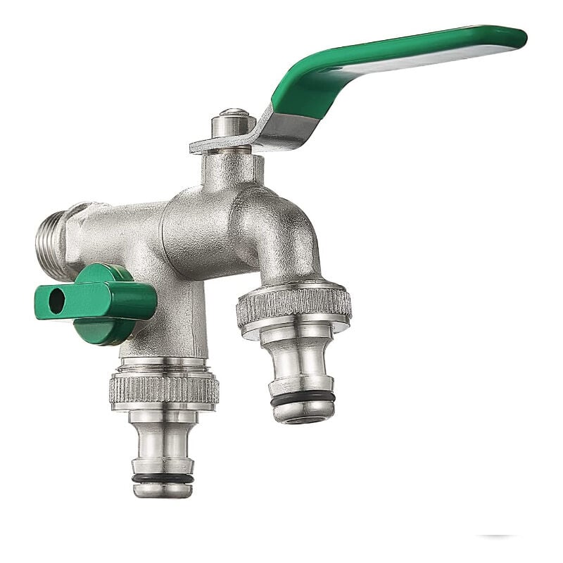 foto del prodotto zvd robinet de jardin double sortie 1 2 3 4 en laiton double raccord et embout de tuyau convient pour jardin, m nage et industrie