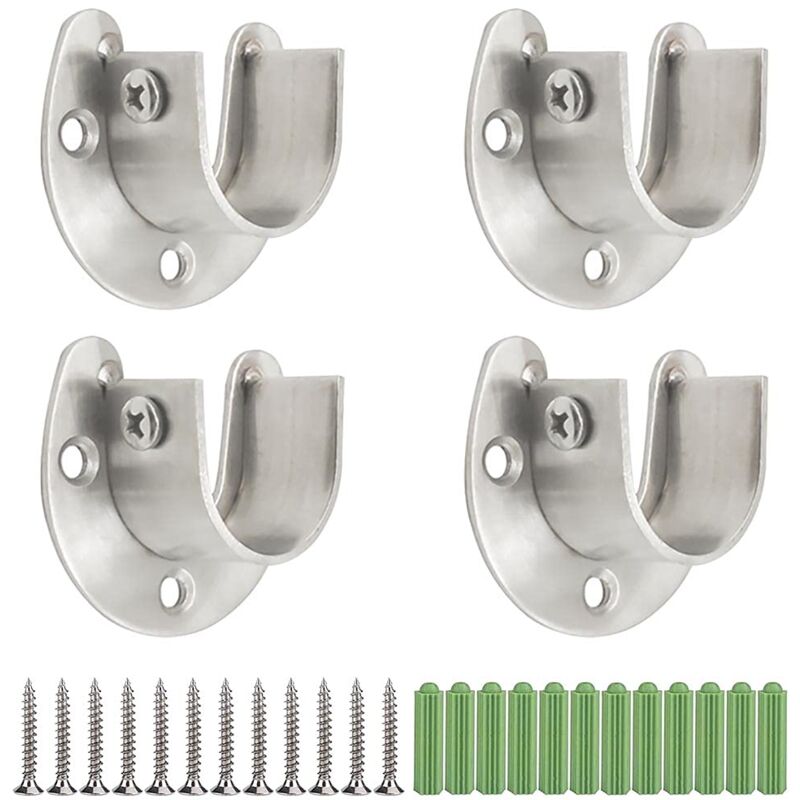foto del prodotto zvd rod bracket, 4 pieces 25mm u shape clamp brackets with screws and extension pipes, for wardrobe clothes rails for wardrobe shower curtain rod