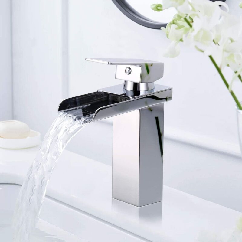 foto del prodotto zvd rubinetto per bagno a cascata miscelatore per lavabo cromato ultra large 6 cm acqua calda e fredda acciaio inossidabile valvola in