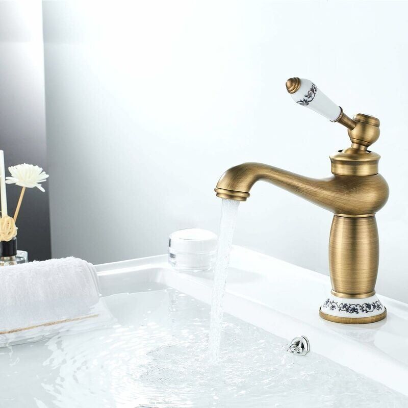 foto del prodotto zvd rubinetto per bagno retr con maniglia in ceramica, miscelatore per lavabo in ottone con maniglia singola per acqua calda e fredda