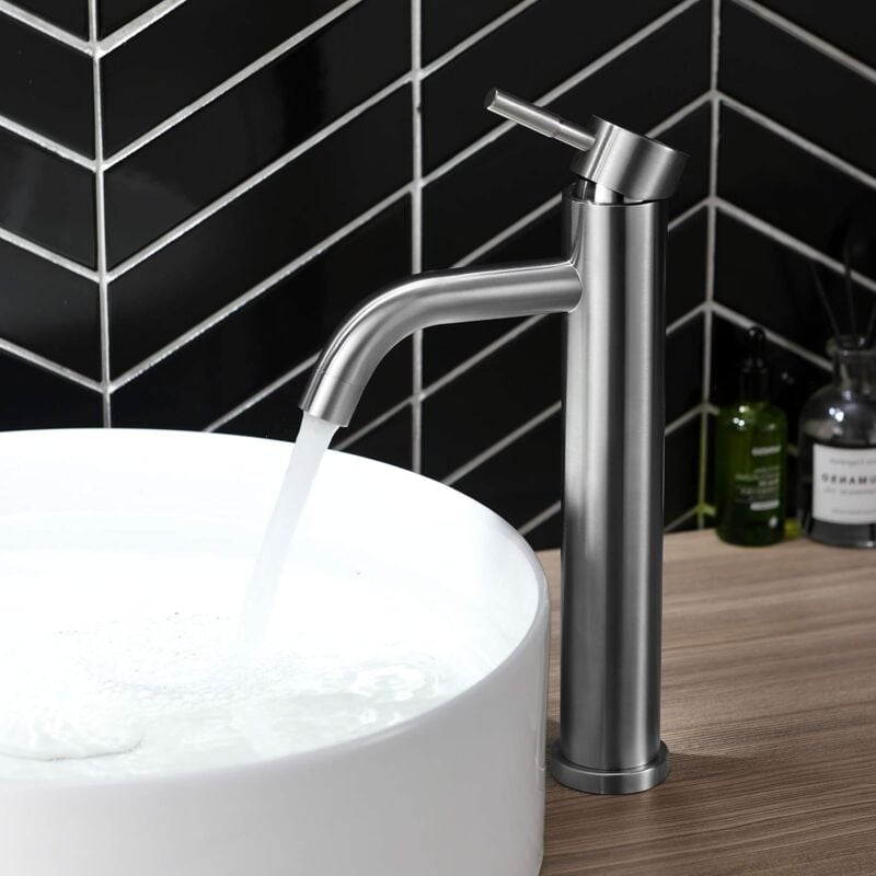 foto del prodotto zvd rubinetto per lavabo alto, miscelatore monocomando in acciaio inossidabile 304, design moderno, caldo e freddo regolabili, garanzia a vita