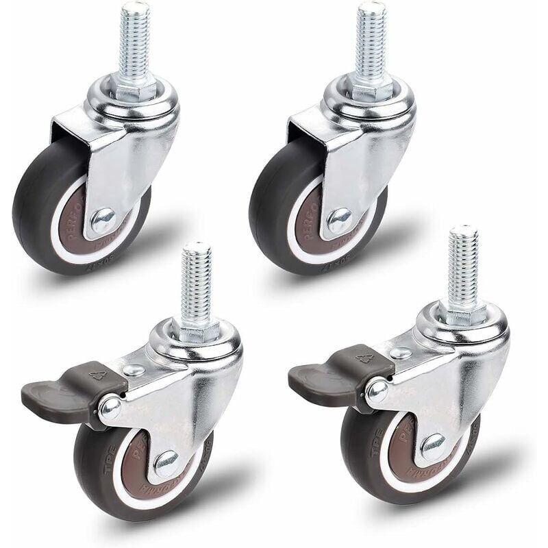 foto del prodotto zvd ruote per mobili set di 2 ruote girevoli con freno 2 ruote girevoli senza freno, ruote universali per mobili m10x25mm, capacit di carico