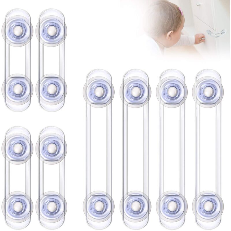 foto del prodotto zvd safety baby locks security lock for drawer cupboards door cupboard fridge transparent plastic safety latches, 8 pieces