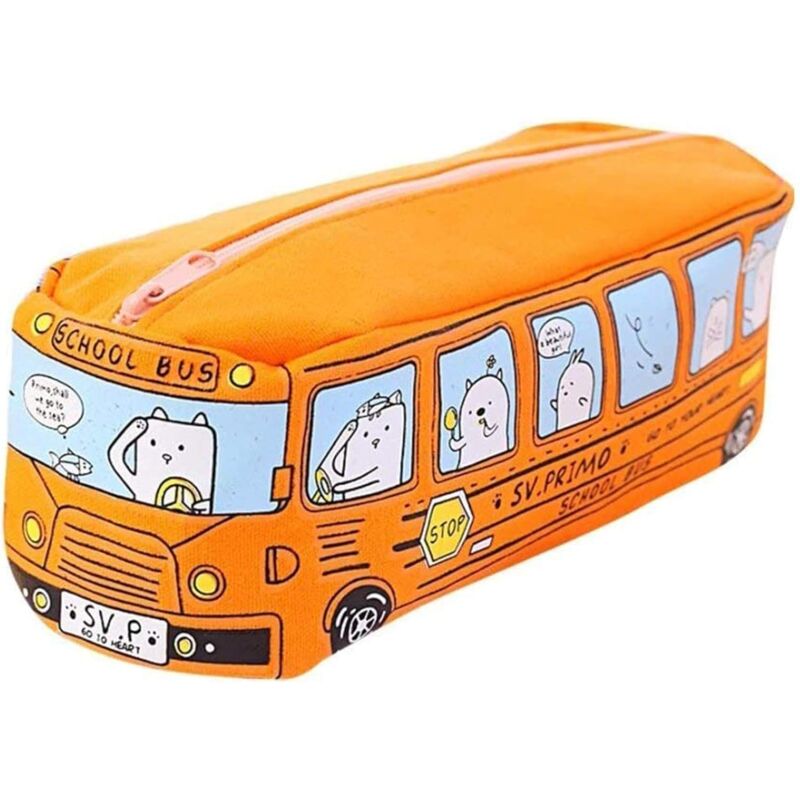 foto del prodotto zvd school bus shaped canvas pencil case, cute school bus pencil case, bus creative large pencil case, for office writing kit, brush bag, orange