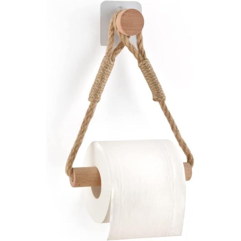 foto del prodotto zvd self adhesive toilet roll holder, bathroom paper holder toilet roll holder wooden rope towel ring rustic