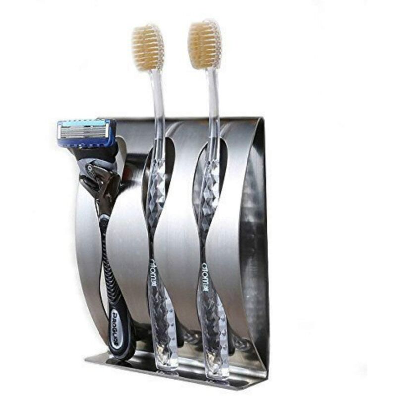 foto del prodotto zvd self adhesive toothbrush holder, wall mounted stainless steel bathroom toothbrush holder wall mounted durable kitchen backing paste, no