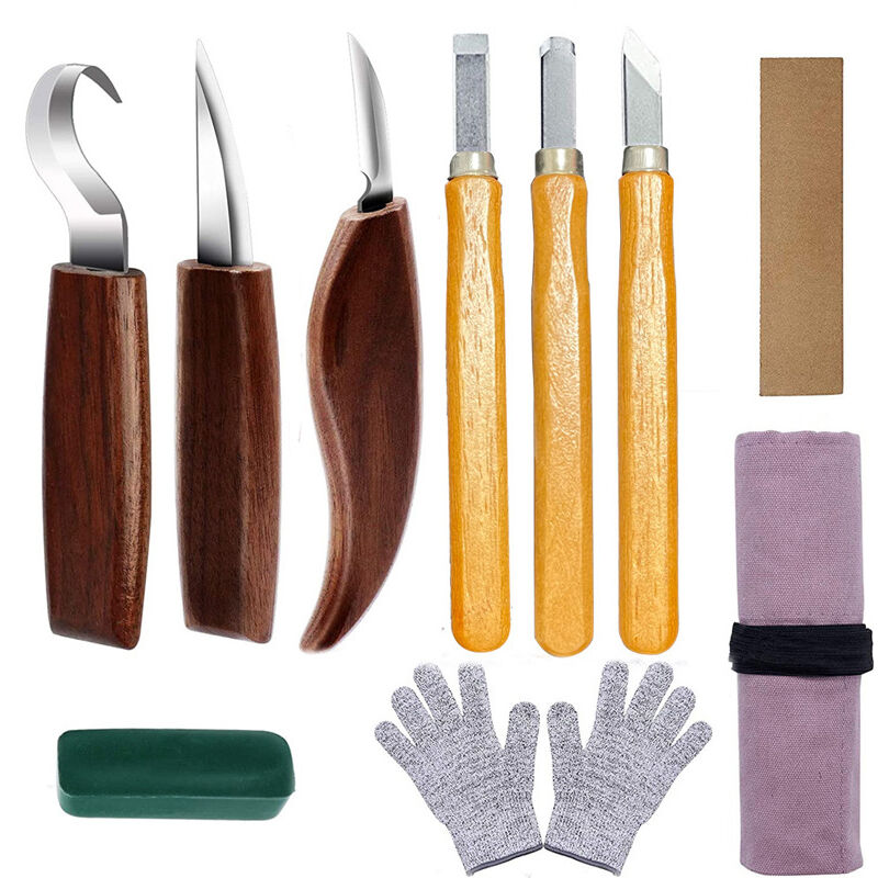 foto del prodotto zvd set di 10 utensili per intaglio del legno in acciaio al carbonio con coltello a uncino, scalpello e coltello