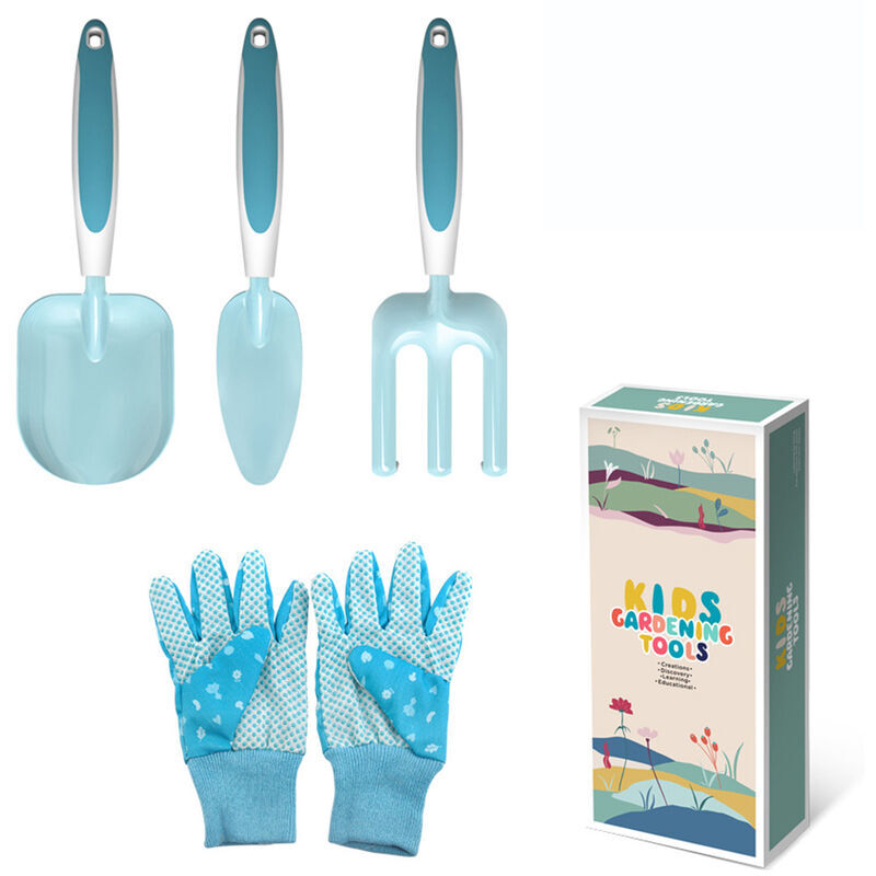 foto del prodotto zvd set di 4 attrezzi da giardinaggio per bambini cazzuola, rastrello e forcone guanti da giardinaggio mini set di attrezzi da giardinaggio