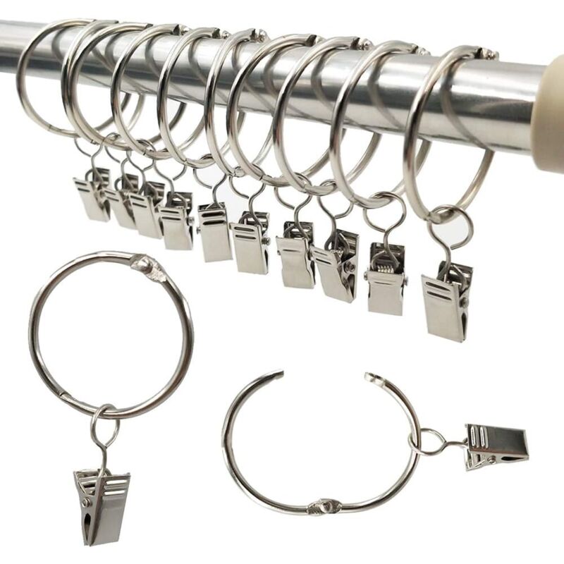 foto del prodotto zvd set di 40 anelli per tende con clip decorativi, diametro interno 40 mm, argento