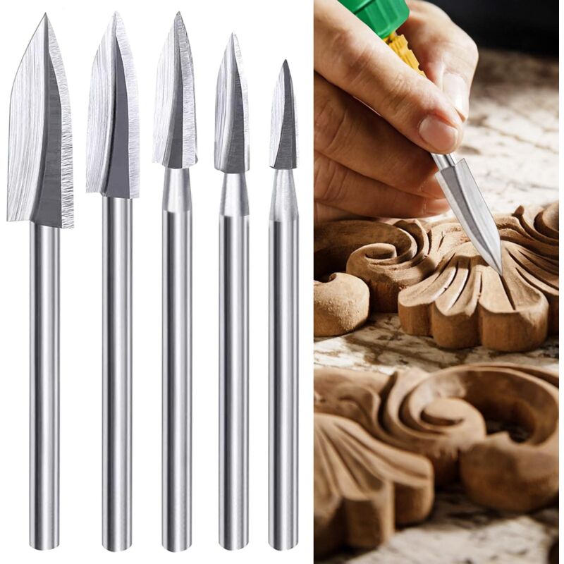 foto del prodotto zvd set di 5 utensili per intaglio del legno fresa per legno per fai da te, incisione e foratura argento 