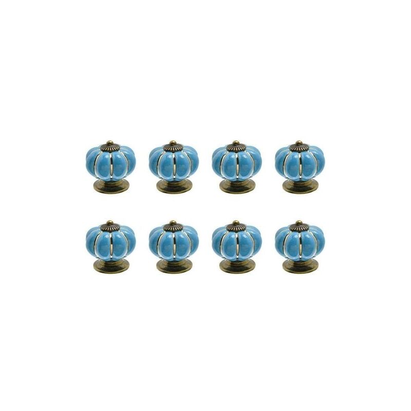 foto del prodotto zvd set di 8 pomelli per cassetti in ceramica a forma di zucca blu