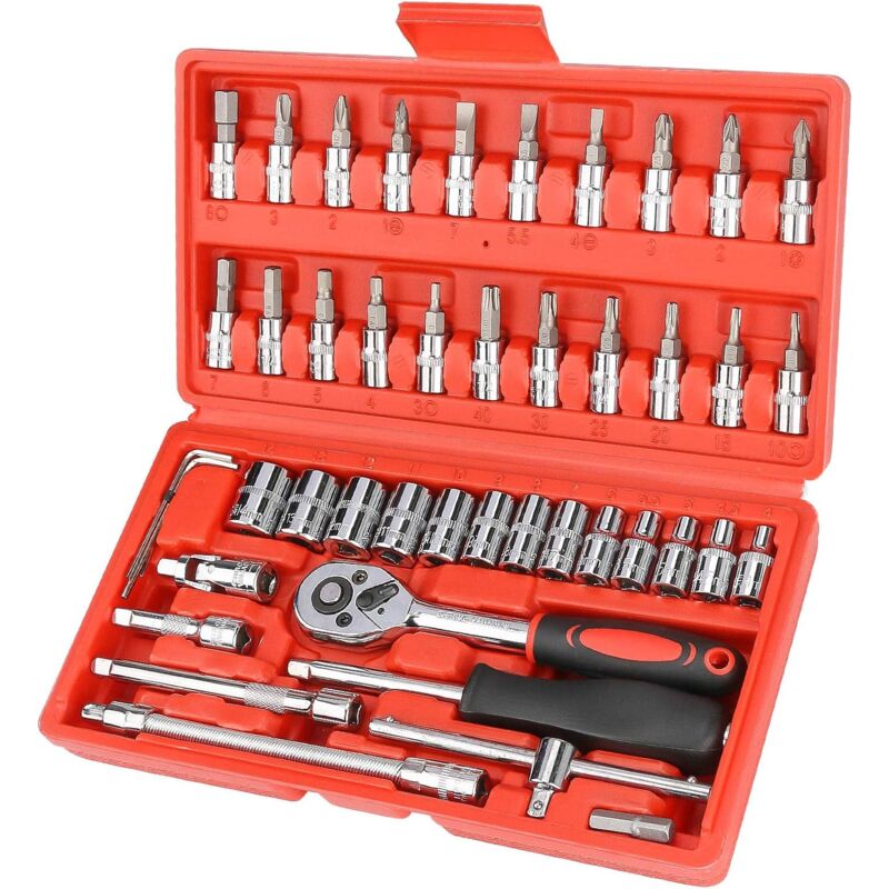 foto del prodotto zvd set di chiavi a bussola per riparazioni 46 pezzi chiave a cricchetto con attacco da 1 4 e 72 denti set di utensili per riparazioni