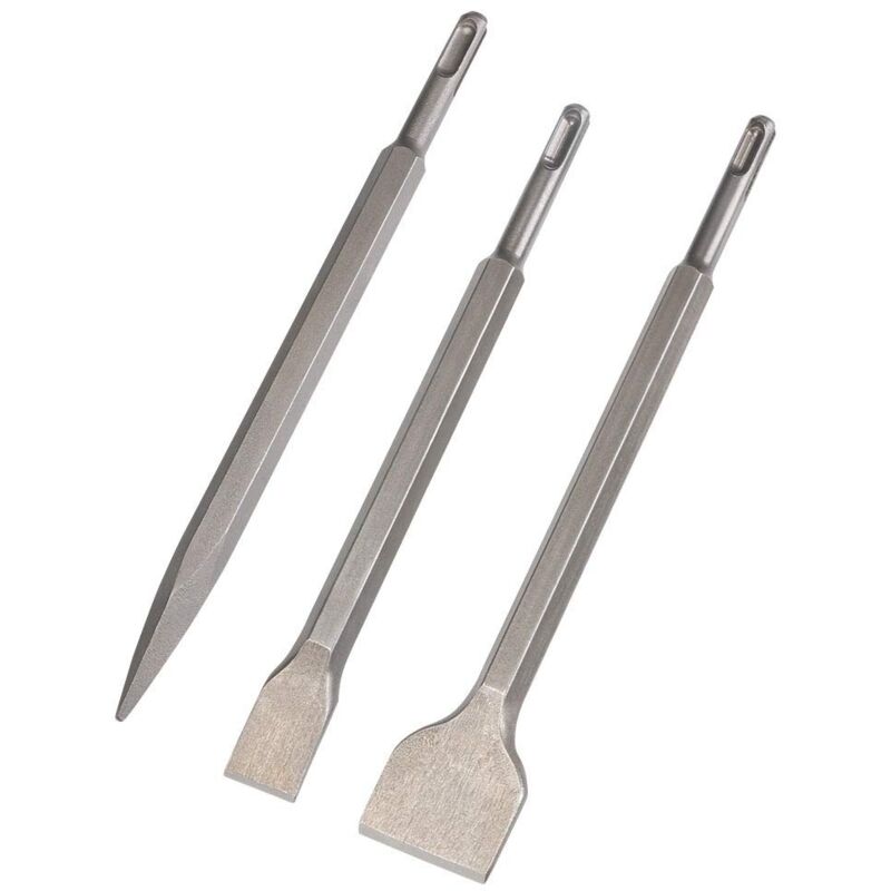 foto del prodotto zvd set di scalpelli 3 pezzi scalpello grande, scalpello piatto, scalpello a punta per lavori di battitura leggera in muratura e calcestruzzo