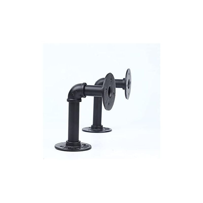 foto del prodotto zvd set of 2 black iron industrial tube shelf brackets for custom wood shelf, metal wall mount and antique tube hardware
