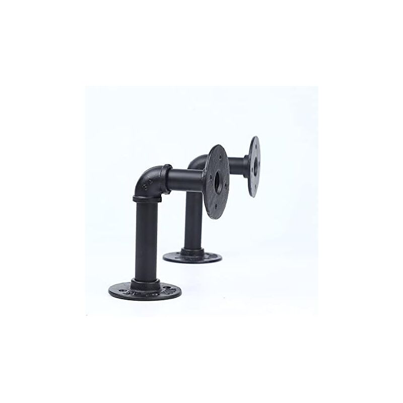 foto del prodotto zvd set of 2 black iron industrial tube shelf brackets for custom wood shelf, metal wall mount and antique tube hardware