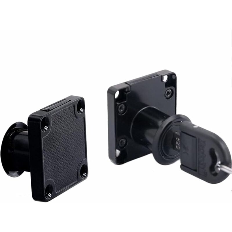 foto del prodotto zvd set of 2 zinc alloy cam locks, black, square, for furniture, drawers, cupboards, doors with 4 keys, 32 x 32 mm