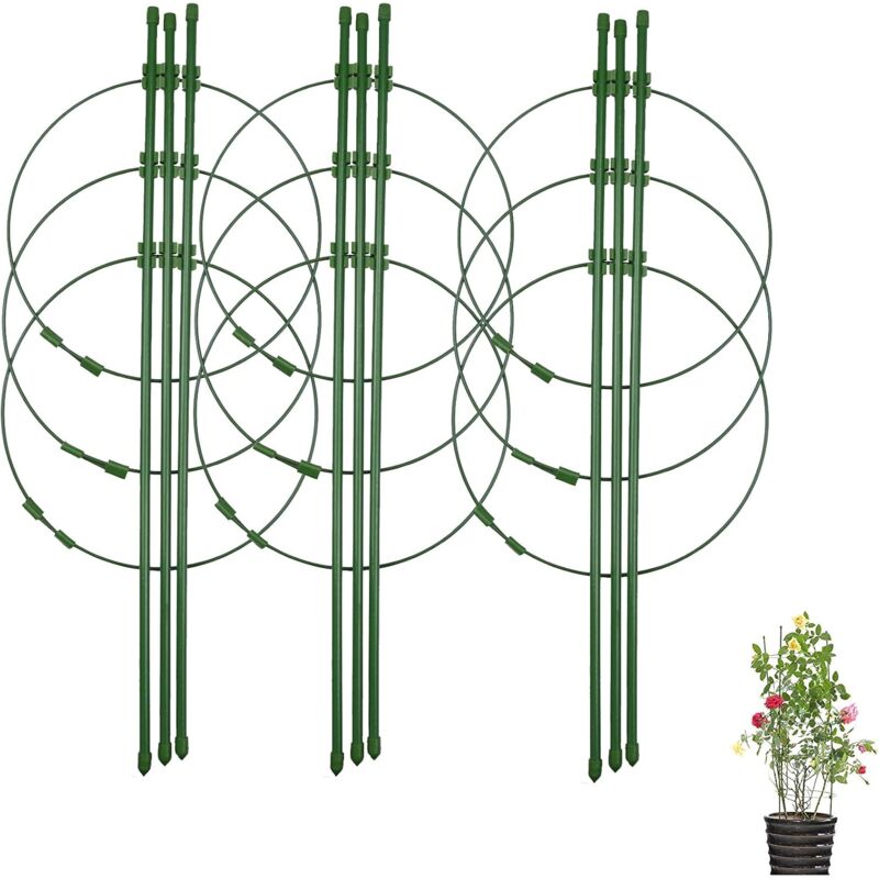 foto del prodotto zvd set of 3 climbing plant supports with 3 adjustable support rings 45 cm