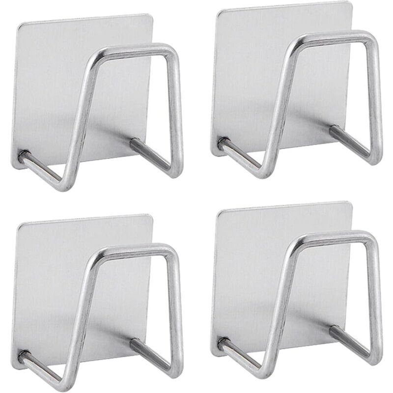 foto del prodotto zvd set of 4 self adhesive kitchen sponge holders, no drilling installation, stainless steel, rustproof and waterproof, silver