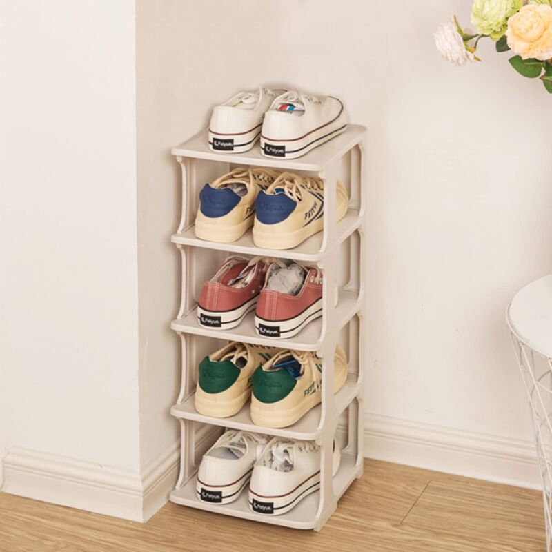 foto del prodotto zvd shoe rack, narrow shoe tower, space saving shoe rack 4 compartments storage rack, shoe storage, compact, large capacity white 