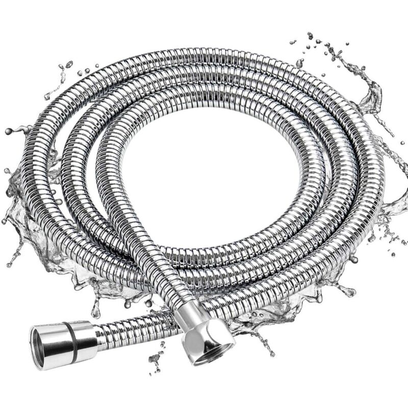 foto del prodotto zvd shower hose 2m, chrome flexible universal shower hose expandable stainless steel hose anti explosion, anti twist and anti corrosion
