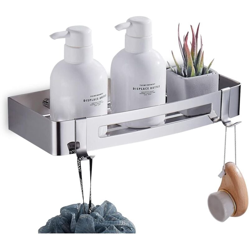 foto del prodotto zvd shower shelf self adhesive drilling bathroom storage shower bathroom accessory stainless steel with 2 hooks, silver