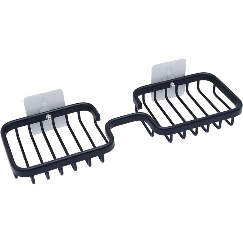 foto del prodotto zvd soap dish, double bar soap dish, self adhesive shower soap dish bathroom soap dish, aviation aluminum soap dish black 