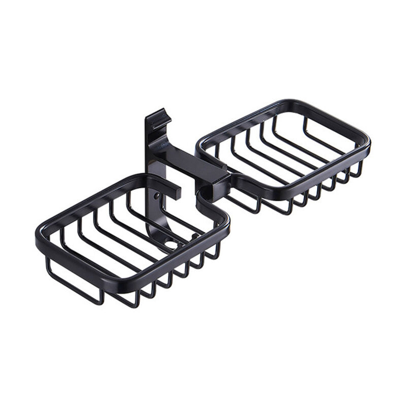 foto del prodotto zvd soap dish, double bar soap dish, self adhesive shower soap holder bathroom soap dish, aerospace aluminum soap sponge holder black 