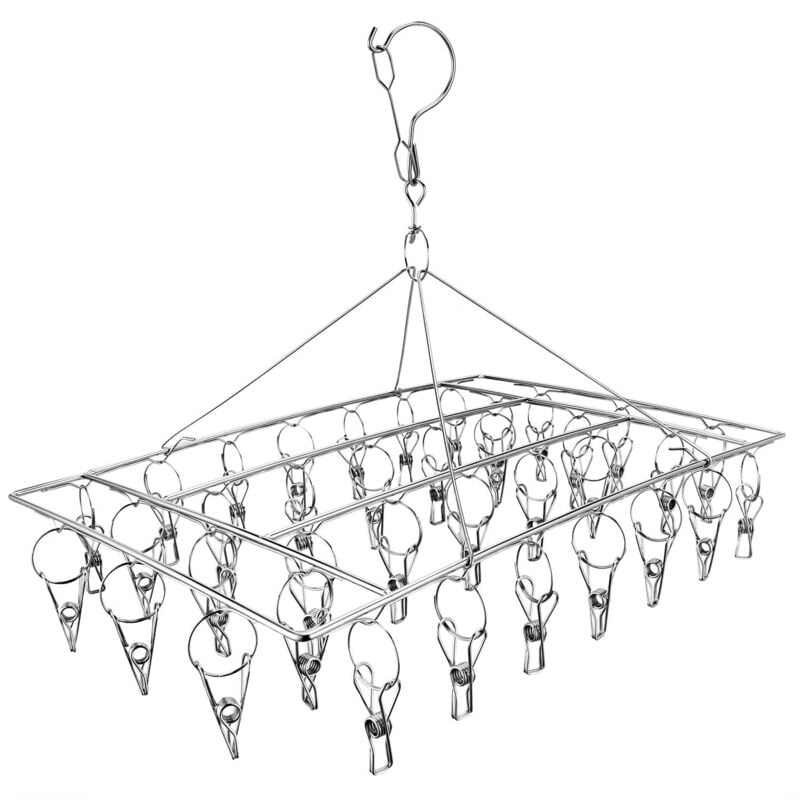 foto del prodotto zvd sock drying rack, hanging clothes drying rack with 30 stainless steel windproof pegs for socks, underwear, clothes, towels 1 pack hanger 