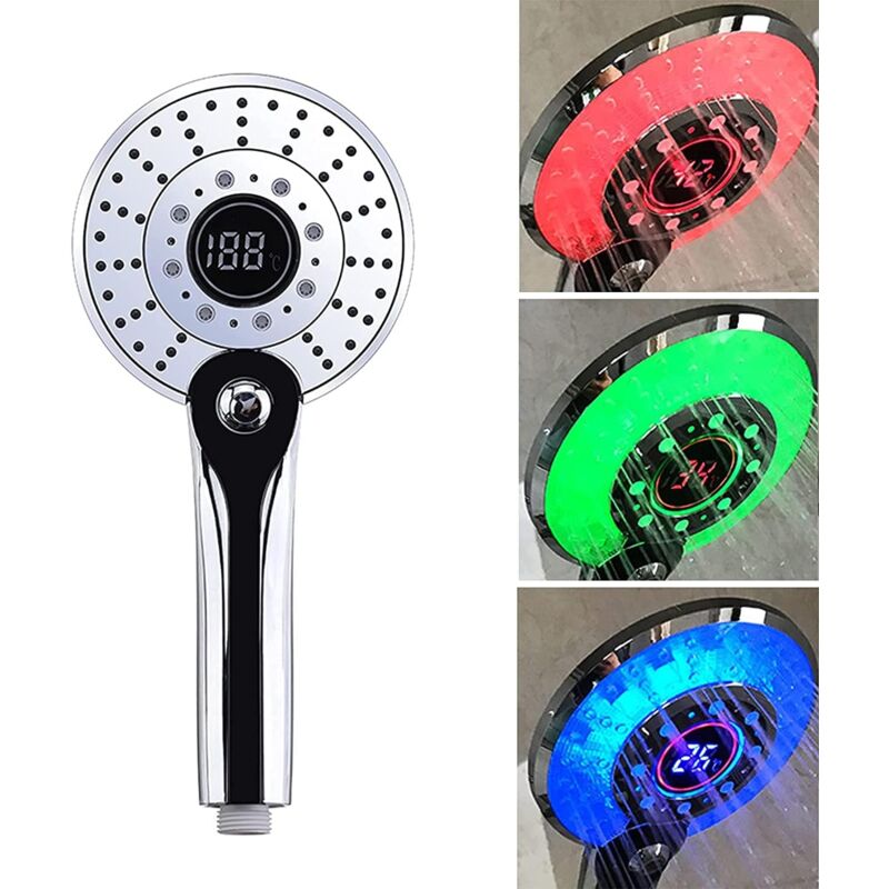foto del prodotto zvd soffione doccia a led, soffione doccia a led a 3 colori, controllo della temperatura, doccia portatile con display digitale della temperatura,