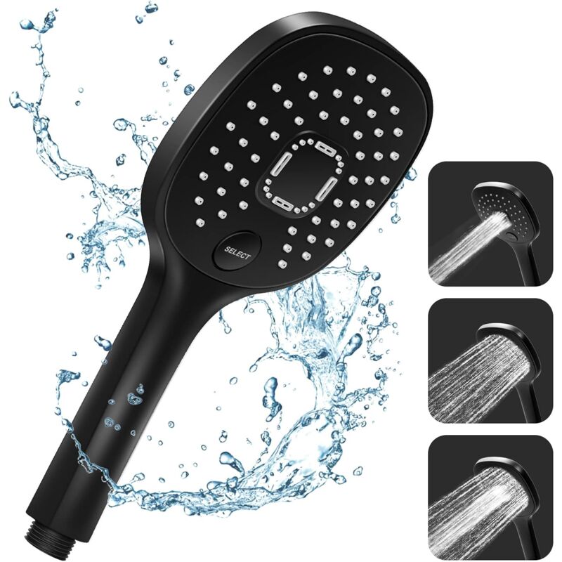 foto del prodotto zvd soffione doccia ad alta pressione con 3 modalit risparmio idrico e interruttore, abs nero opaco e doccette