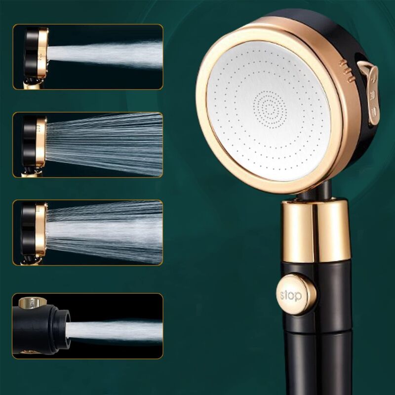 foto del prodotto zvd soffione doccia ad alta pressione con getti regolabili nero con filtro, water stop, abs