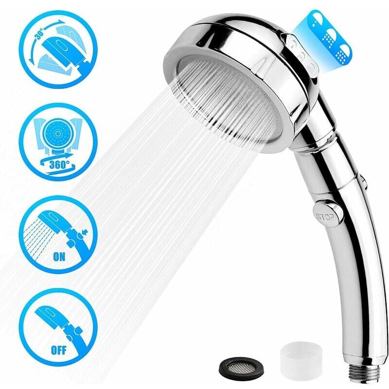 foto del prodotto zvd soffione doccia girevole a 360 soffione doccia anticalcare portatile con 3 modalit di risparmio idrico ad alta pressione, doccia per bagno