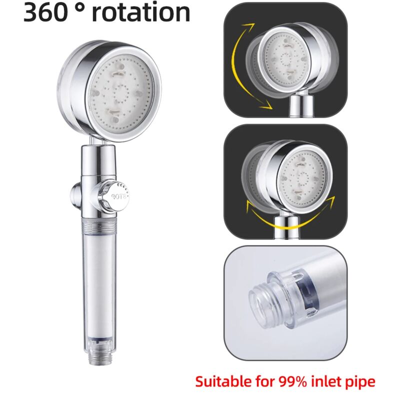 foto del prodotto zvd soffione doccia rotante a led pioggia, turbo, 360 gradi alta pressione doccia portatile